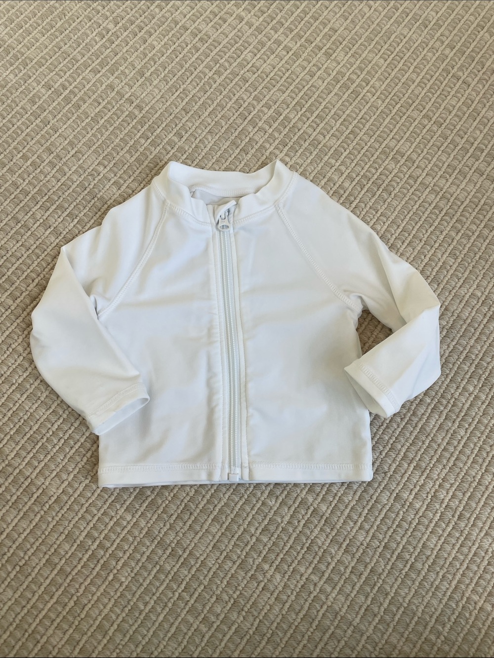 Kids White Long-Sleeve Zip Rashguard Swim Top
